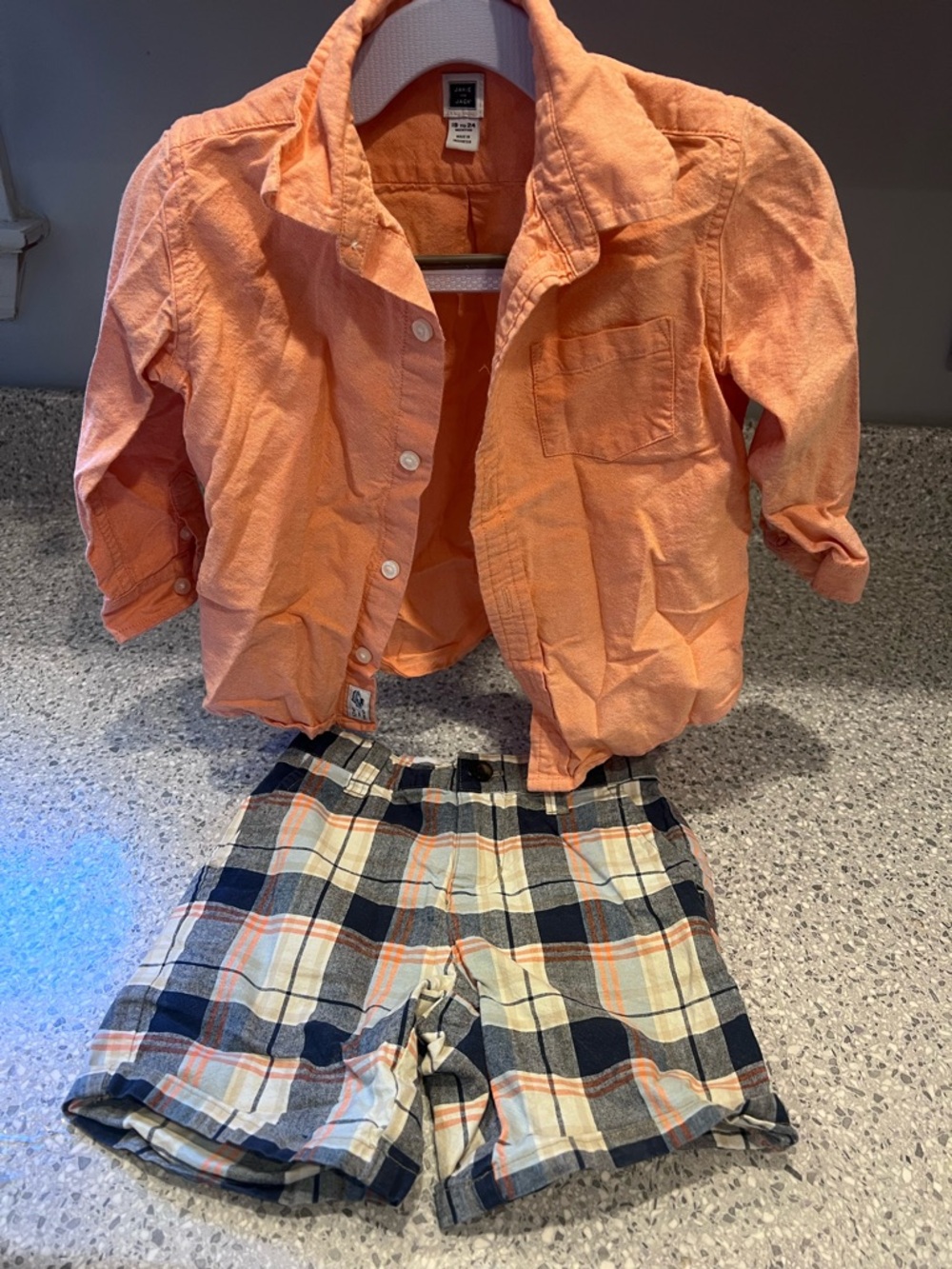 Janie and Jack Peach Button-Up Top & Shorts
